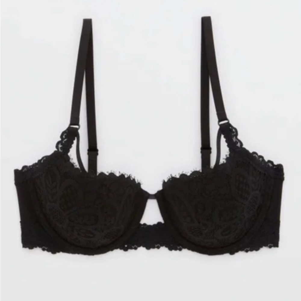 NWT Aerie Show Off Coquette Lace Balconette Bra Black Size 34B